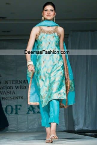 Pakistani Designer Wear - Blue Formal Dress