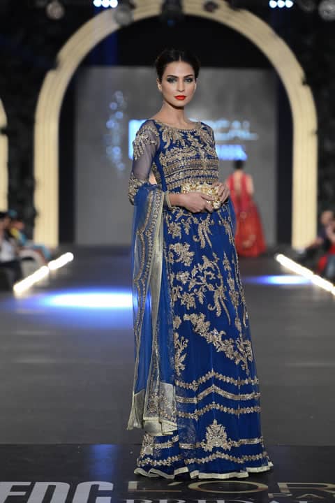 Royal Blue Heavily Embellished Bridal Maxi with Embroidered Dupatta Silver Applique