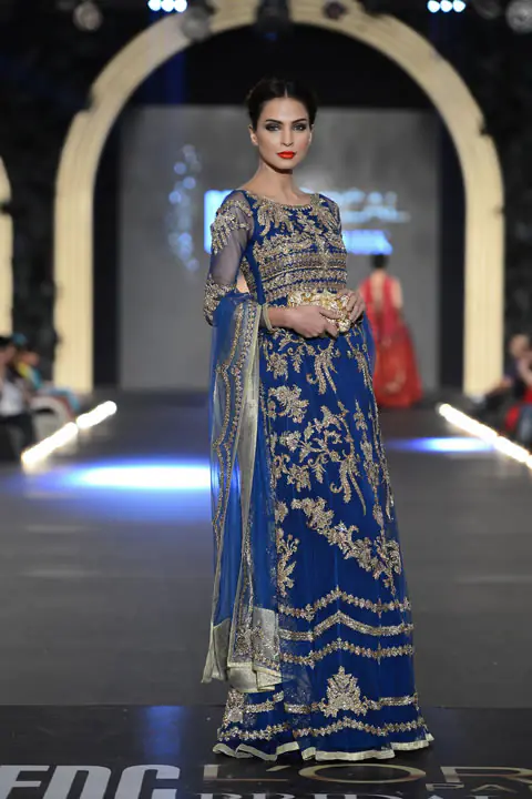 Royal Blue Heavily Embellished Bridal Maxi with Embroidered Dupatta Silver Applique