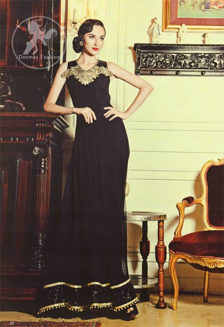 Black Evening Wear Embellished Neckline Dress