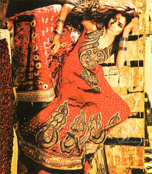 Bright Red Anarkali Frock With Embellished Dupatta