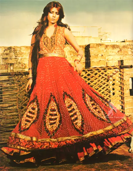 Bright Red Frock and Embellished Dupatta