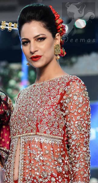 Bright Red Gown Embellished with Silver Embroidery for Brides with Capri Pants