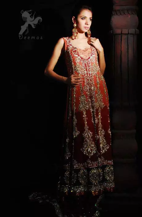 Double Tone Front Open Bridal Gown With Embroidered Sharara