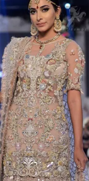 Latest Designer Dress 2016 Light Fawn Embroidered Shirt and Lehenga