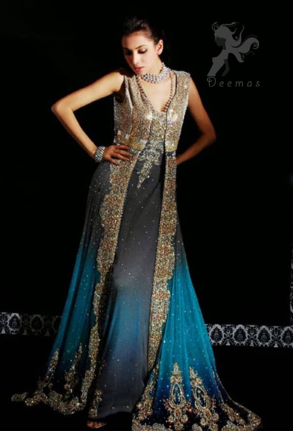 Latest Formal Wear Triple Tone Front Open Gown 2016