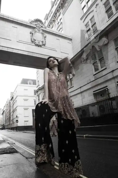 Latest Pakistani Party Wear Pink Shirt & Embroidered Sharara 2016