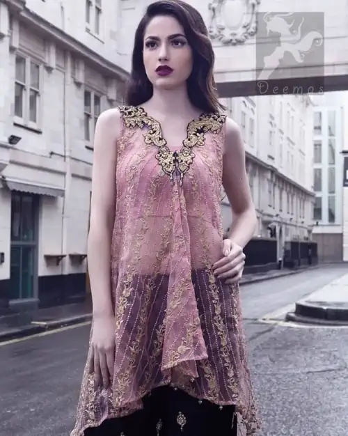 Latest Pakistani Pink Party Wear Shirt & Embroidered Sharara 2016