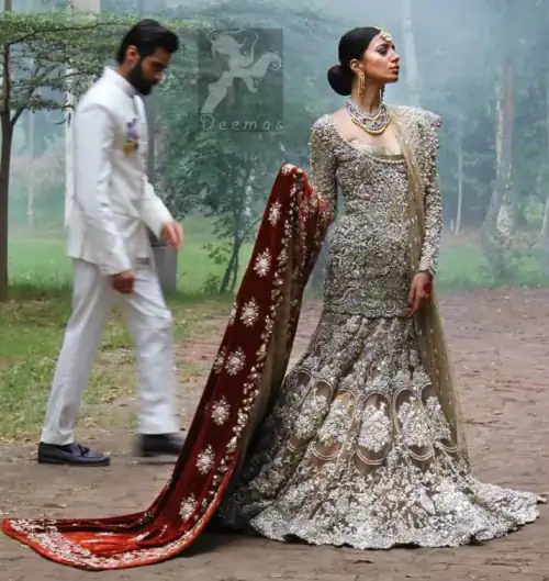 Light Brown Fully Embroidered Bridal Shirt Lehnga and Dupatta