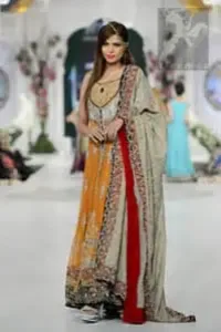 Latest Orange Mehndi Wear Front Open Gown Dupatta