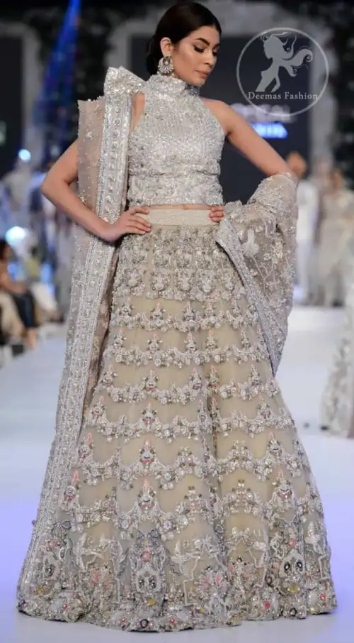 Latest Pakistani Bridal Wear Fully Embroidered Sharara and Fawn Blouse 2016