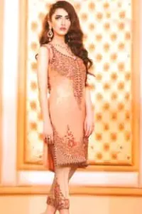 Peach Straight Short Shirt Embroidered Trouser