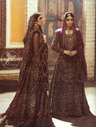 Traditional Embroidered Plum Anarkali Frock Sharara