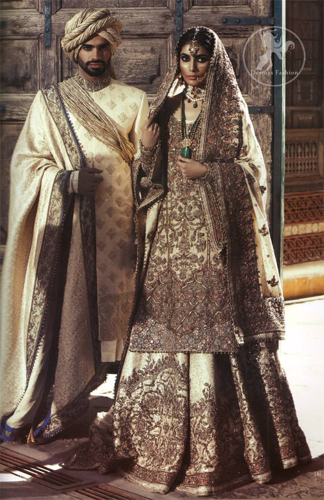 Traditional Pakistani Off white Bridal Shirt Lehenga