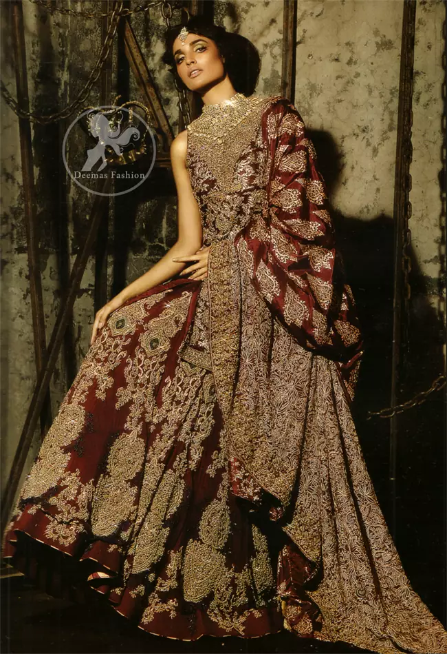 Dark Maroon Heavy Designer Wear Bridal Dress