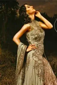 South Asian Bridal Dresses 2017 - Light Green - Peach - Double Layer - Back Trail Maxi