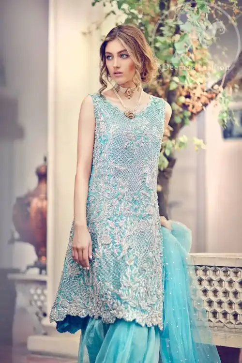 Sky Blue Short Frock - Back Trail Sharara