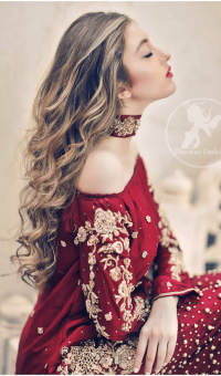 Deep Red Party Wear Dress – Short Shirt – Embroidered Trouser - Image 2