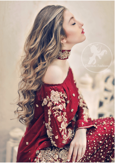 Deep Red Party Wear Dress – Short Shirt – Embroidered Trouser