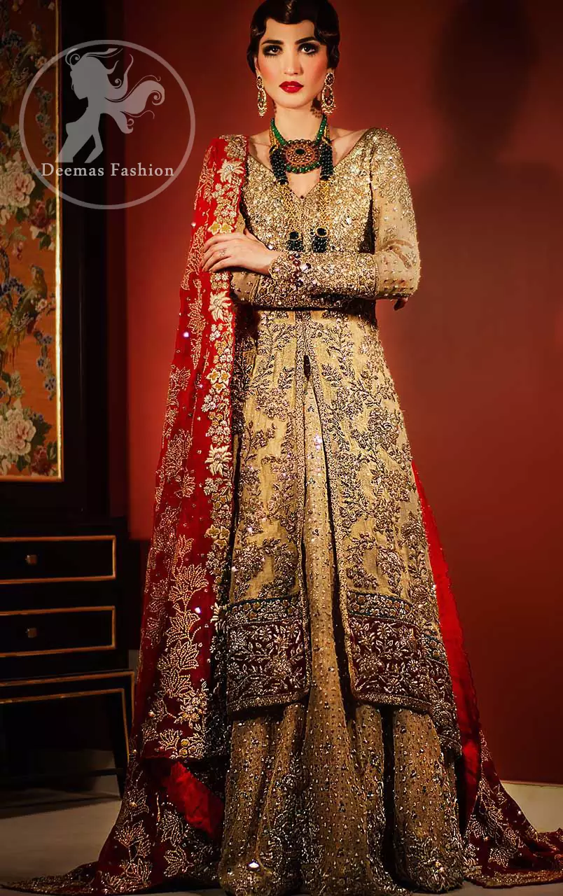 Gown with Dupatta for Wedding in Green Colour