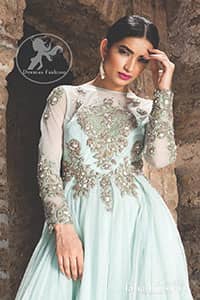 Designer Collection 2017 - Light Blue Party Wear Embroidered Maxi