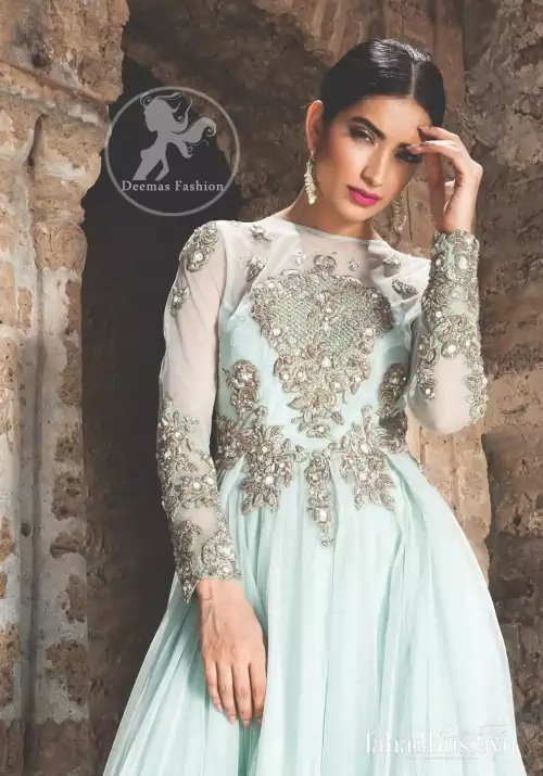 Designer Collection 2017 - Light Blue Party Wear Embroidered Maxi