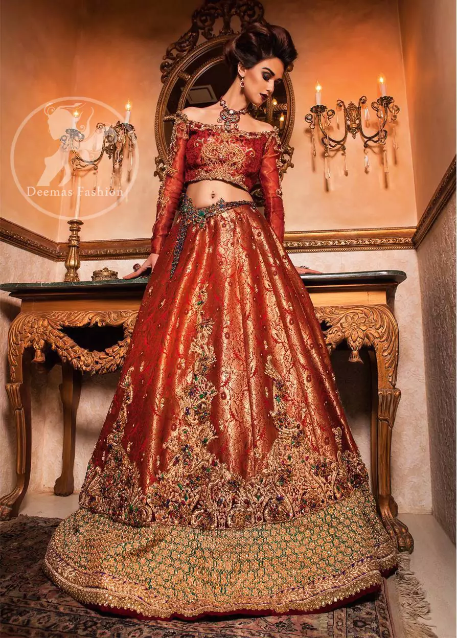 Orange Red Embroidered Lehenga Set with Back Flare Blouse | Pallavi jaipur  – Pallavi Jaipur