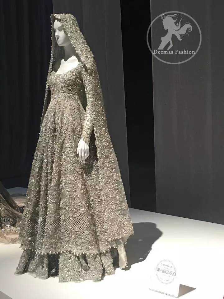 Dark Gray Bridal Wear Dress - Anarkali Bridal Frock - Embroidered Lehenga