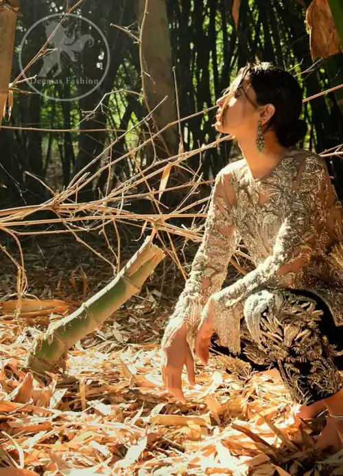 Heathered Gray Shirt Black Trousers Tan Embroidery