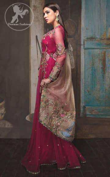 Maroon Flush Angrakha Copper Rose Dupatta