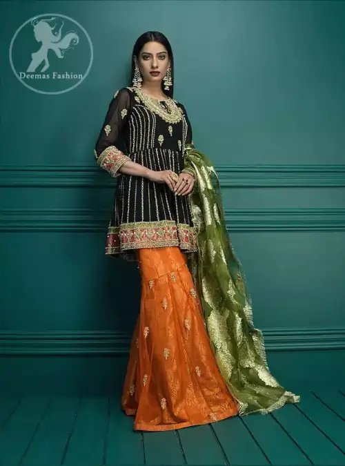 Wood Smoke Shirt Brown Bramble Sharara Thatch Green Dupatta