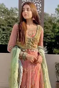 Salmon Pink Jacket Frock Pajama Olive Green Dupatta
