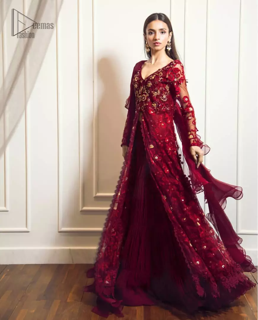 Red Ruffle Party Special Lehenga Choli