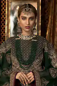 Bottle Green Velvet Shirt Plum Trouser & Olive Dupatta