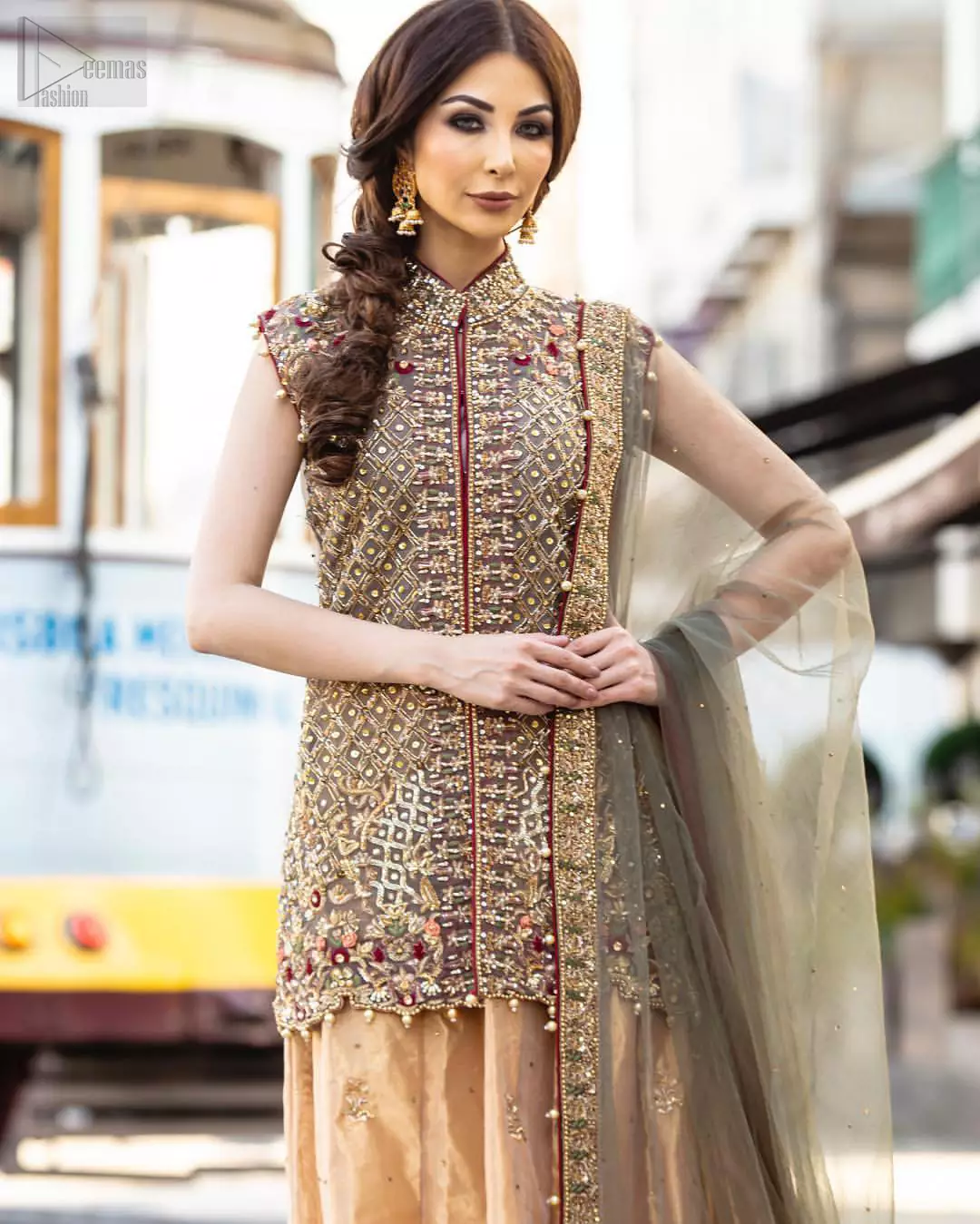 Buy Pakistani Lehenga Dress with Open Shirt Online – Nameera by Farooq