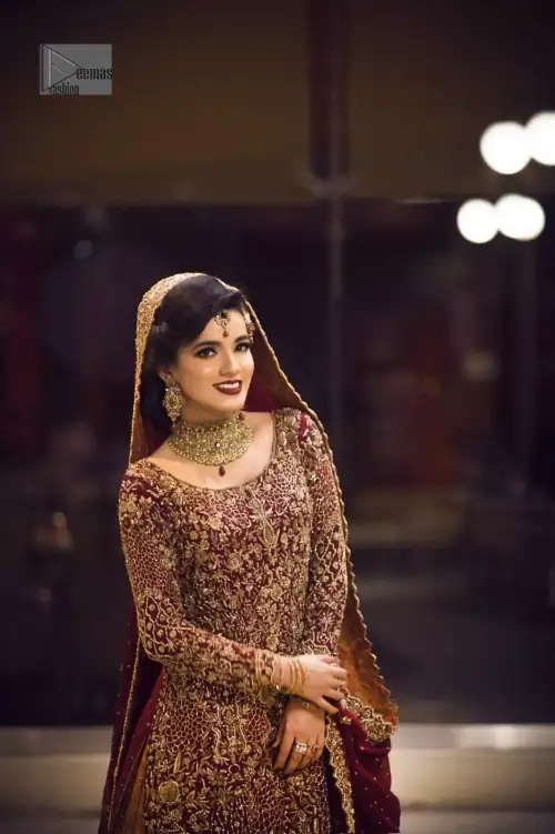 Pakistani Reception Wear - Maroon Shirt – Rust and Maroon Lehenga. You are all set to make a lasting impact