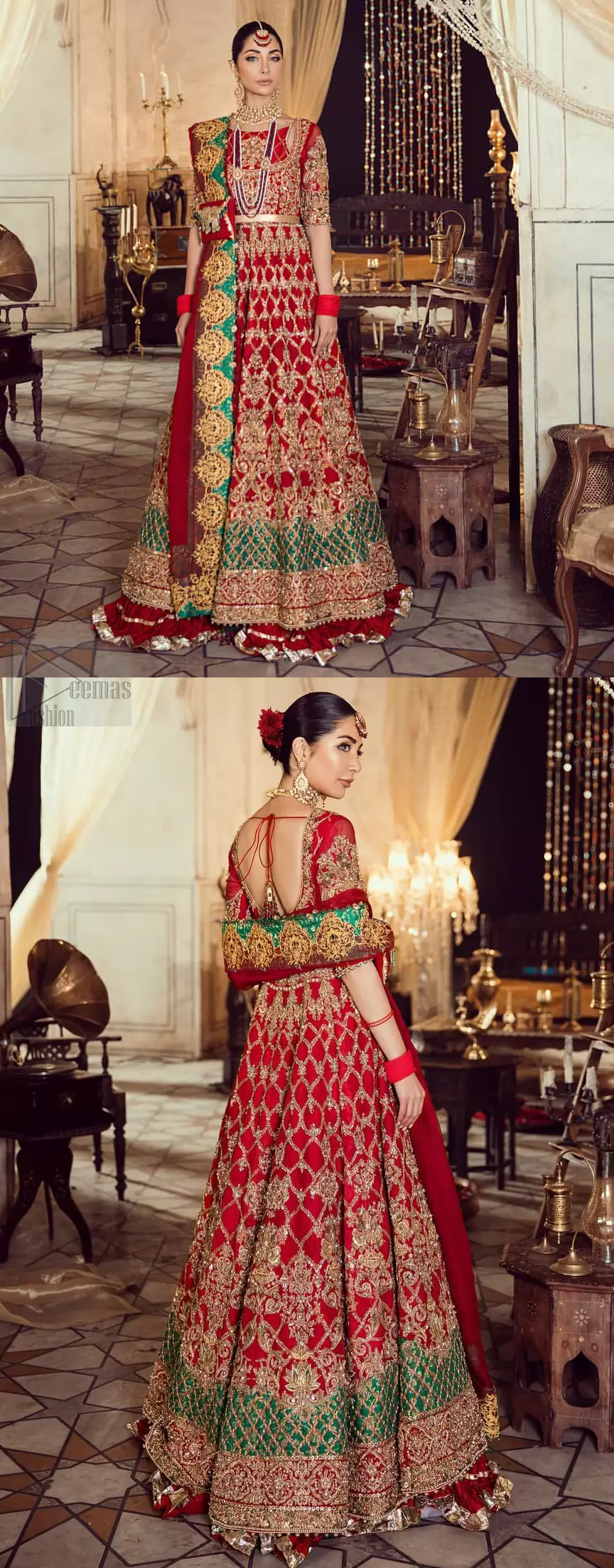 Pakistani Bridal Wear - Red Floor Length Maxi - Sharara