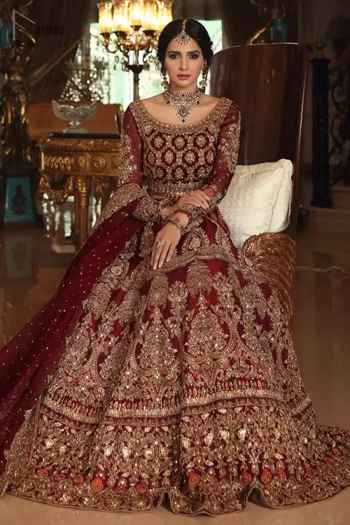 Maroon Blouse n High Rise Lehenga - Appliqued Dupatta
