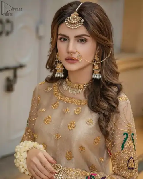 Beige Aline Tissue Shirt - Banarsi Gharara for Nikah