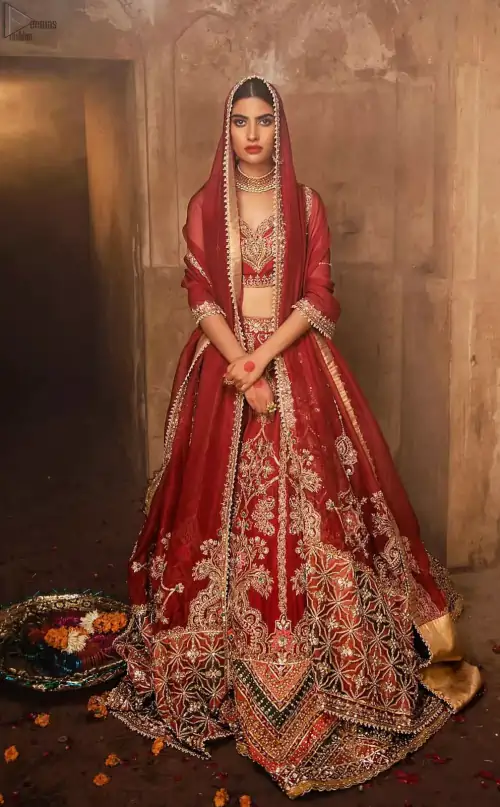 Red Sweetheart Blouse Lehenga Embroidered Dupatta