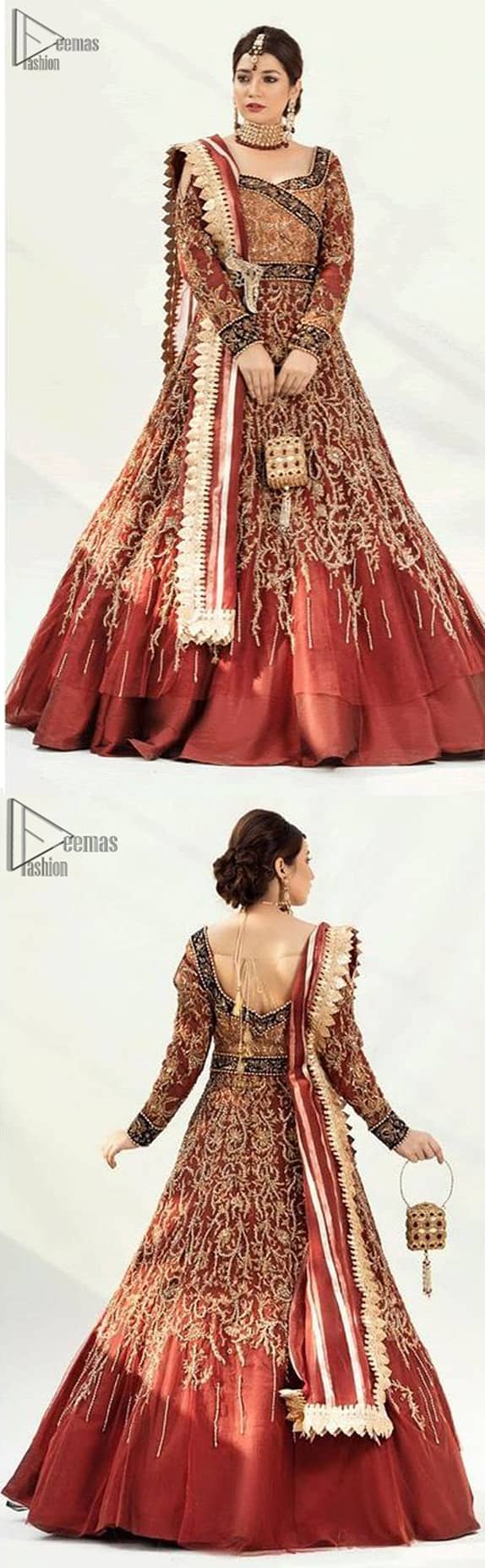 A net Dupatta completes the overall dress code and makes you ready for your Reception day. This dress has all the attractions required to have the public's attention on your big day.