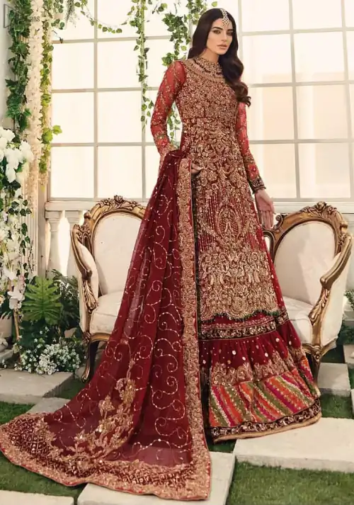 Bridal Wear Maroon Shirt n Dupatta – Chatta Patti Gharara. Framed in a Beautiful Shirt and Dupatta both in the