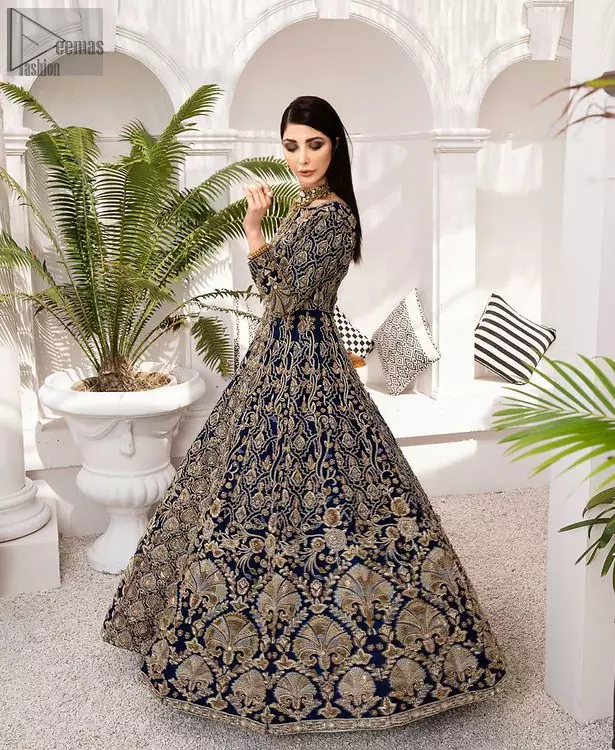 Heavy Centre Panel Navy Blue Maxi Pakistani Wedding Dress