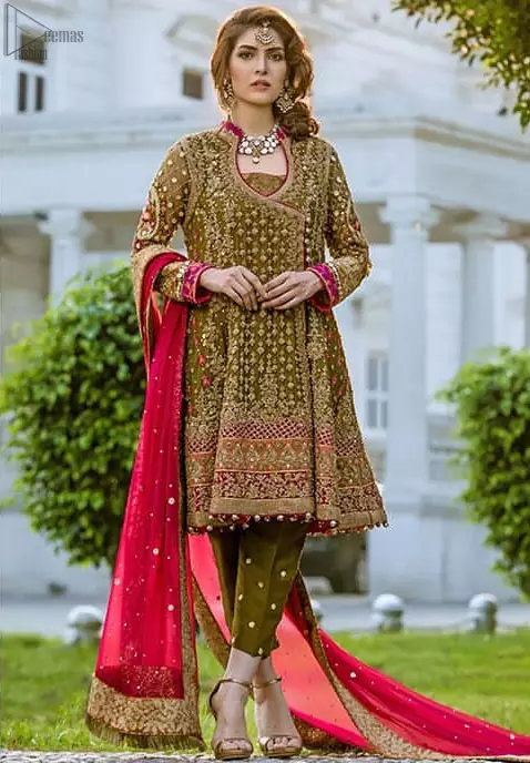 Green Mehndi Dress For Bride - Evilato Online Shopping