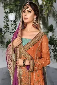 Orange Pink Angrakha Sharara – Purple Dupatta