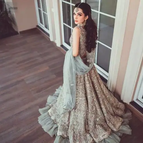 Nikah Wear - Pastel Blue Lehenga Blouse. Delicately crafted, personifying elegance with an element of grandiose.