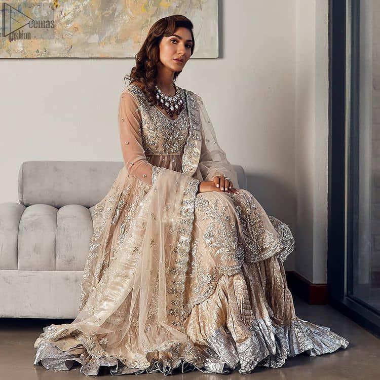 Fawn Embellished Dupatta with Beads and Stones main image 0