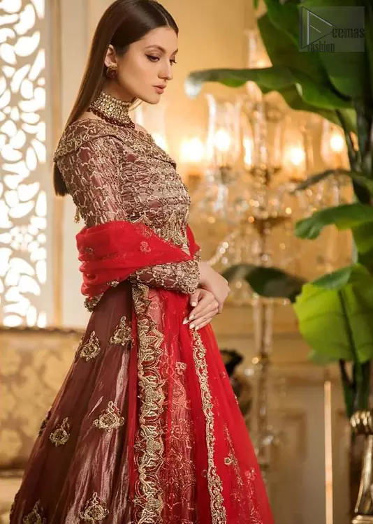 Pakistani Bridal Wear - Maroon Lehenga Blouse – Red Dupatta - Wedding ...