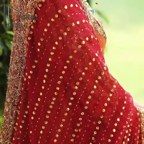 Wondering what an aesthetic bridal attire looks like? The beauty in red makes you go gaga over your look and