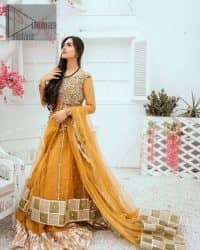 Mustard Frock  – Frilled Lehenga Dupatta - Image 2